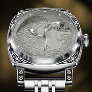 GLENAW  Mechanical Wristwatch Watches Men Surfing Sailboat Pointer Luminous Transparent Skeleton Mechanical Leather Male Clock
