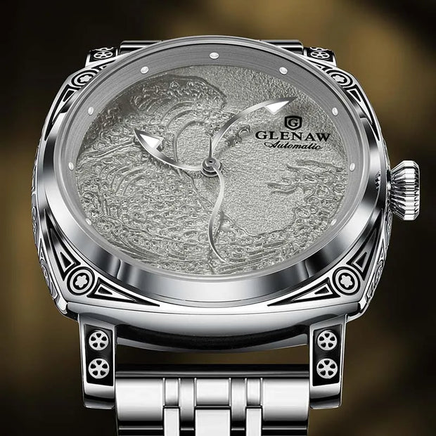 GLENAW  Mechanical Wristwatch Watches Men Surfing Sailboat Pointer Luminous Transparent Skeleton Mechanical Leather Male Clock