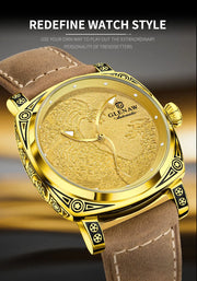 GLENAW  Mechanical Wristwatch Watches Men Surfing Sailboat Pointer Luminous Transparent Skeleton Mechanical Leather Male Clock