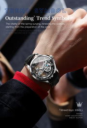 OLEVS 6661 Fully Hollow Automatic Man Watch Fashion Leather Strap Waterproof Luminous Hand Clock Men's Mechanical Wristwatches