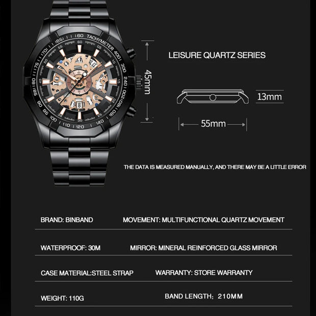 BINBONG Business Men's Watches Waterproof Calendar Luminous Fashion Quartz Watch For Man Stainless Steel Male Clock Reloj Hombre