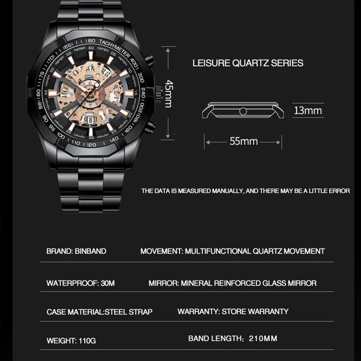 BINBONG Business Men's Watches Waterproof Calendar Luminous Fashion Quartz Watch For Man Stainless Steel Male Clock Reloj Hombre