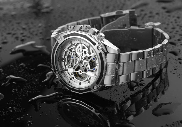 2024 Stainless Steel Skeleton Mechanical Watch Male Automatic Movement Man Wrist Watches Waterproof High End Luxury reloj hombre