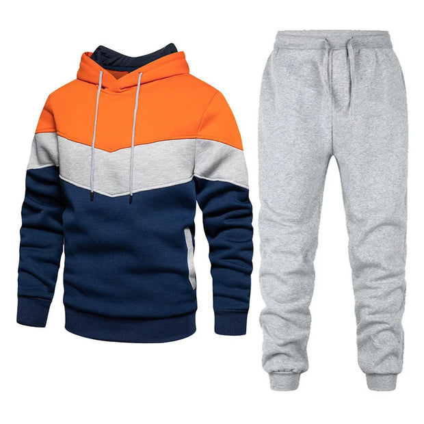 Men's Sets, Sportswear, Fashion and Leisure Spring and Fall Models, Splicing Hooded Sweater Pants Two-piece Set, Men's Sets