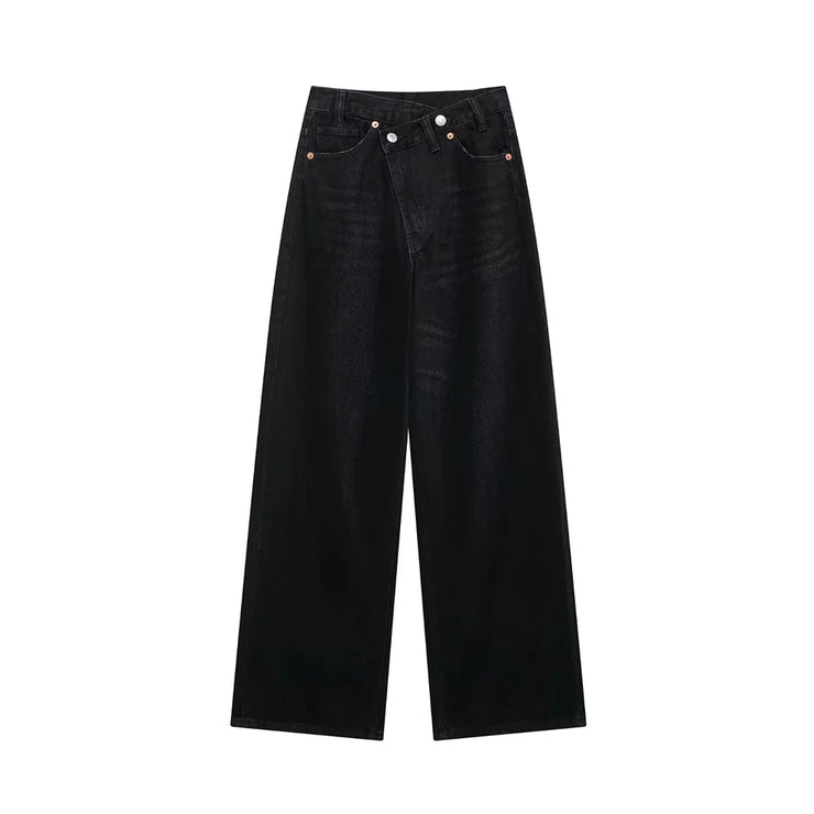 TRAF Women's Basic Hundred Jeans New Fashion Asymmetric Design High Waist Wide Leg Trousers Casual Women's Straight Leg Jeans