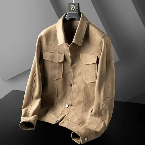 New Spring Autumn Casual Jackets Men Turn Down Collar Slim Fit England Style Deerskin Fleece Jacket Male Vintage Outwear Coats