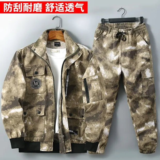 Men Clothing Two Pieces Set 2023 Training Two-piece Sweat-shirt Cargo Pants Man Apparel Heavy Jackets Labor Work Camouflage Suit
