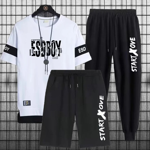 Summer Men's Three Piece Set, Casual Men's New Casual Sports Set Graphic T Shirts
