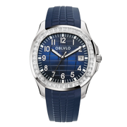OBLVLO Trend Luxury Rose Gold Diamond Date Mechanical Automatic Watches For Men Blue Silicone Strap Waterproof Sport Watch FM-SL