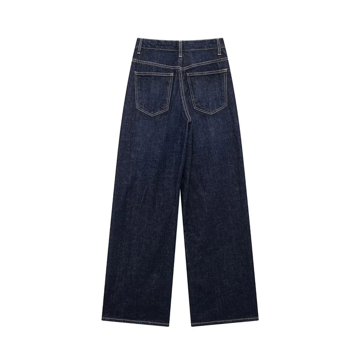 TRAF Women's Basic Hundred Jeans New Fashion Asymmetric Design High Waist Wide Leg Trousers Casual Women's Straight Leg Jeans