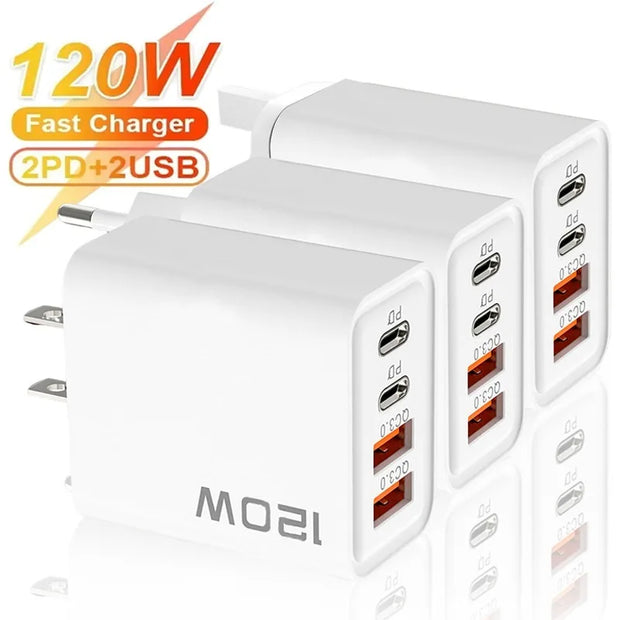 PD 120W 4 Ports USB C Charger Quick Charge