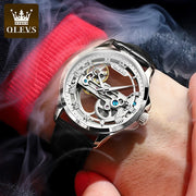 OLEVS 6661 Fully Hollow Automatic Man Watch Fashion Leather Strap Waterproof Luminous Hand Clock Men's Mechanical Wristwatches