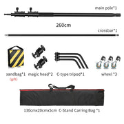 2.6M/8.5FT Stainless Steel Century Foldable Light Stand Tripod