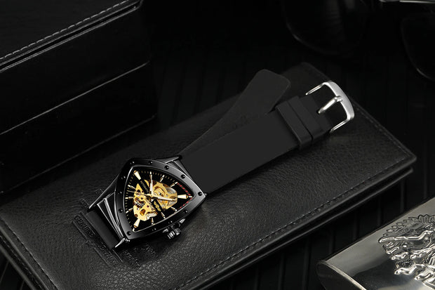 Winner Military Triangle Steel Skeleton Automatic Movement Man Watch Sports Mechanical Watches Luxury Waterproof Silicone Strap