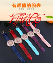 Korean Ladies Watch Colorful Rhinestones Dashi Dial Quartz Watch Casual Leather Ladies Clock Gift Relogio Feminino