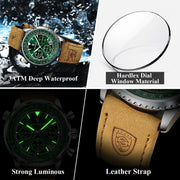 Man Waterproof Luminous Chronograph Leather Wristwatch