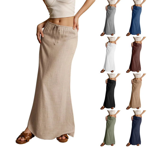 Summer Vacation Women's Summer Maxi Skirt Drawstring Low Waist A Line Casual Skirts Bodycon Long Skirt Beach Women's clothing