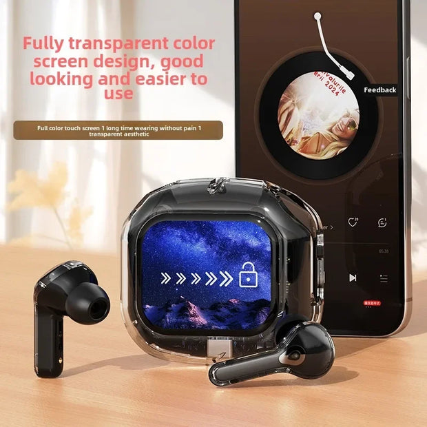 Wireless Bluetooth-compatible Earphones Intelligent Touch Color LCD Screen TWS Earbuds HIFI Noise Reduction Stereo Earphones