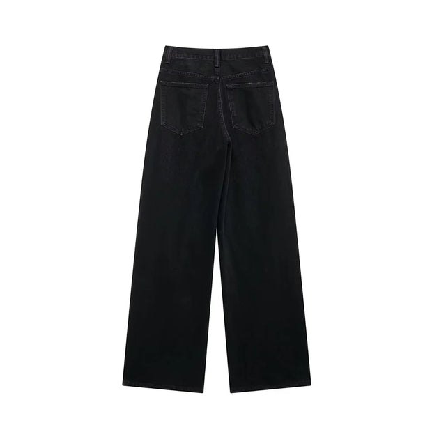 TRAF Women's Basic Hundred Jeans New Fashion Asymmetric Design High Waist Wide Leg Trousers Casual Women's Straight Leg Jeans