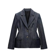 RARA Women's Denim Suit Set with Deep V Corset Blazer and Wide Leg Pants Stylish for Urban Fashion and Formal Occasions