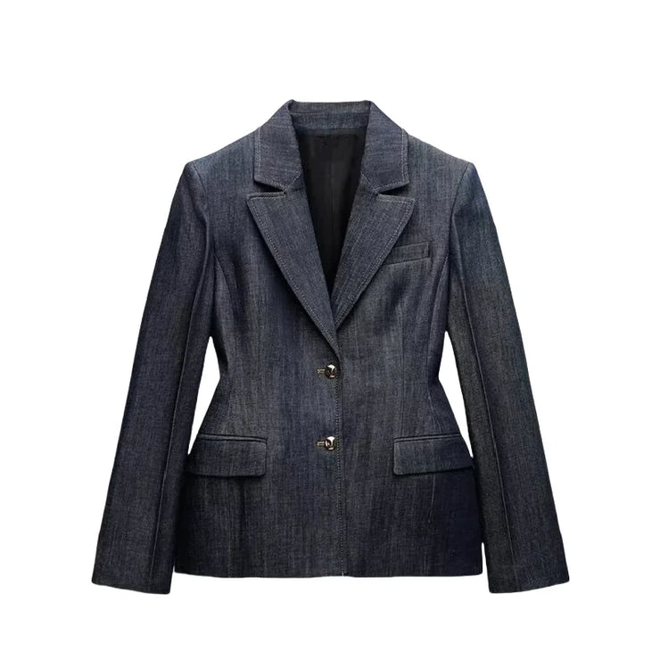 RARA Women's Denim Suit Set with Deep V Corset Blazer and Wide Leg Pants Stylish for Urban Fashion and Formal Occasions