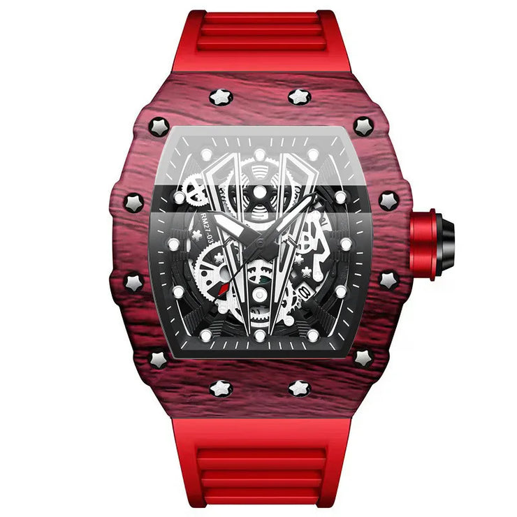 BINBOND Brand Men Watch Domineering Barrel Watch Curved Mirror Hollow Surface Sports Men Watch Silicone Quartz Wristwatch B8577