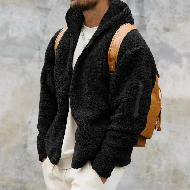 2025 Men's Casual Double-sided Plush Warm Jacket Autumn Winter Thick Wool Coats Solid Hooded Fleece Hoodies Loose Men Clothing