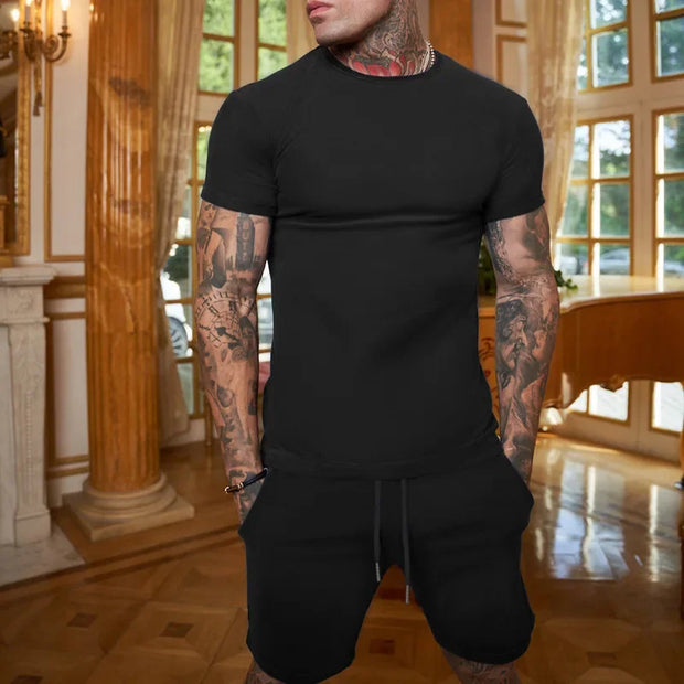 Summer men's Clothing Two Pieces Sets Mens Casual Tracksuit Men Print short sleeve Sets mens t-shirt+shorts Fitness Sportswear