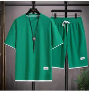 Summer Men's Sports Set  Casual T-Shirt And Shorts Set Male Sports Suit Solid Color Tracksuit Loose Suits Size 3XL