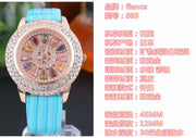Korean Ladies Watch Colorful Rhinestones Dashi Dial Quartz Watch Casual Leather Ladies Clock Gift Relogio Feminino