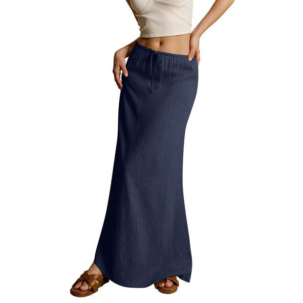 Summer Vacation Women's Summer Maxi Skirt Drawstring Low Waist A Line Casual Skirts Bodycon Long Skirt Beach Women's clothing