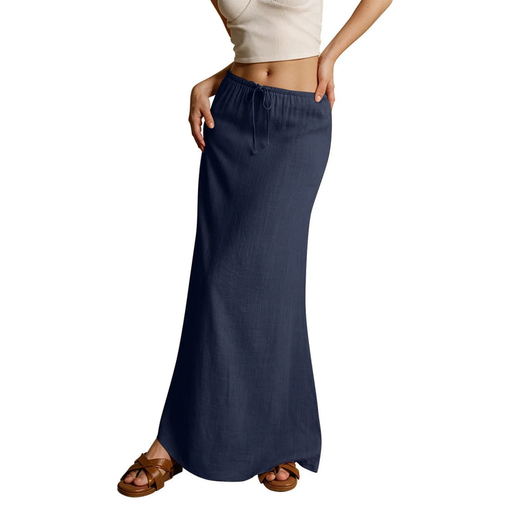 Summer Vacation Women's Summer Maxi Skirt Drawstring Low Waist A Line Casual Skirts Bodycon Long Skirt Beach Women's clothing