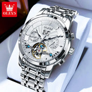 OLEVS 9965 Mens Watch Classic Hollow Out Automatic Mechanical Watch Original Movement Waterproof Luminous Calendar Year Moon