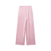 Women High Waist Pants Set Spring 2 Piece Double-Breasted Satin Blazers Two Piece Lace Up Creased-Effect Trousers Women Outfit