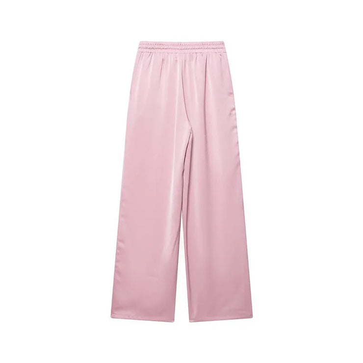 Women High Waist Pants Set Spring 2 Piece Double-Breasted Satin Blazers Two Piece Lace Up Creased-Effect Trousers Women Outfit