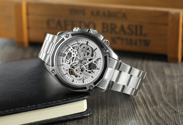 2024 Stainless Steel Skeleton Mechanical Watch Male Automatic Movement Man Wrist Watches Waterproof High End Luxury reloj hombre