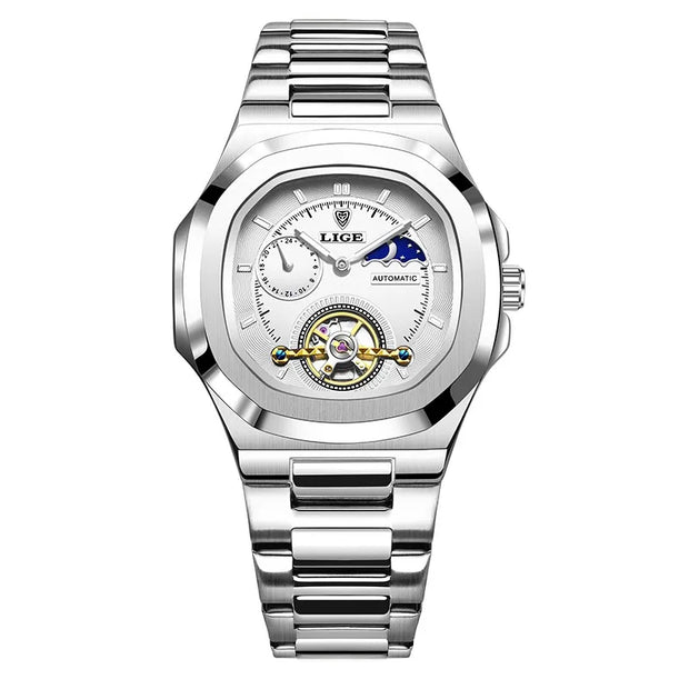 LIGE Classic Retro Men Watch Fashion Business Men's Mechanical Wristwatches Top Brand Luxury Waterproof Automatic Watch For Men