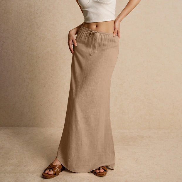 Summer Vacation Women's Summer Maxi Skirt Drawstring Low Waist A Line Casual Skirts Bodycon Long Skirt Beach Women's clothing