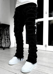 2025 Men Ripped Stacked Jeans Distressed Slim Fit Skinny Straight Leg Jeans Fashion Hip Hop Denim Pants Casual Streetwear