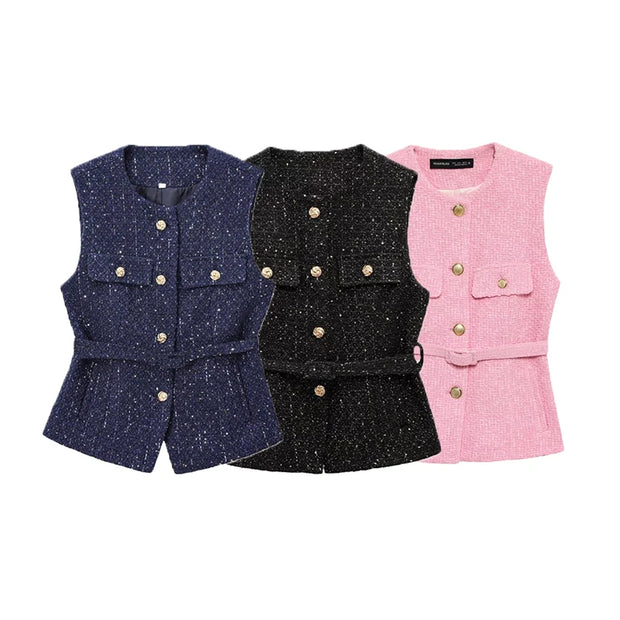 Spring Vest Jackets Women's 2025 New Jacket Coat Fashion Slim Belt O-neck Street Joker Youth Coat Vest