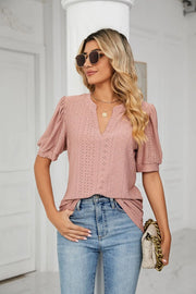 Womens Tops V Neck Ruffle Sleeve Blouses Short Sleeve Casual Tops T-Shirts for Women Autumn Winter