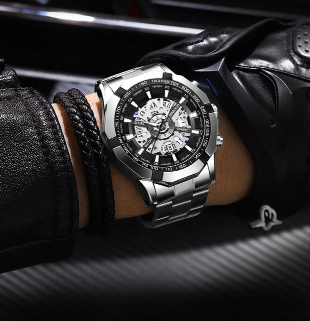 BINBONG Business Men's Watches Waterproof Calendar Luminous Fashion Quartz Watch For Man Stainless Steel Male Clock Reloj Hombre
