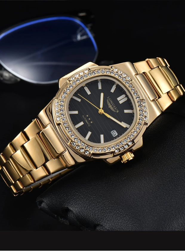 LONGLUX automatic man watch diamond watch luxury stainless steel wholesale mechanical watches day date waterproof man watch