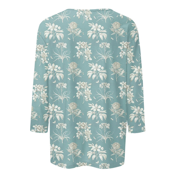 2024 Women Summer Tops Comfortable T Shirt Fashion Flower Print Round Neck 3/4 Sleeve Tops Soft Versatile Pullover Ropa De Mujer