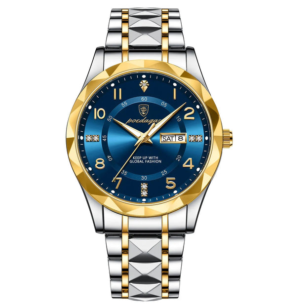 Men Quartz Waterproof Date Week Luminous Wristwatch