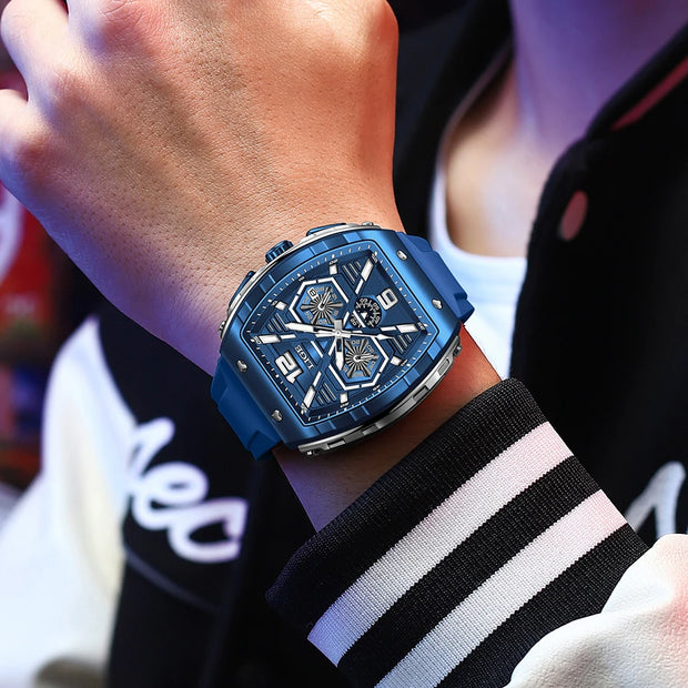 LIGE Mens Watches Top Brand Luxury Square Silicone Watch For Men Fashion Military Quartz Waterproof Chronograph Montre Homme