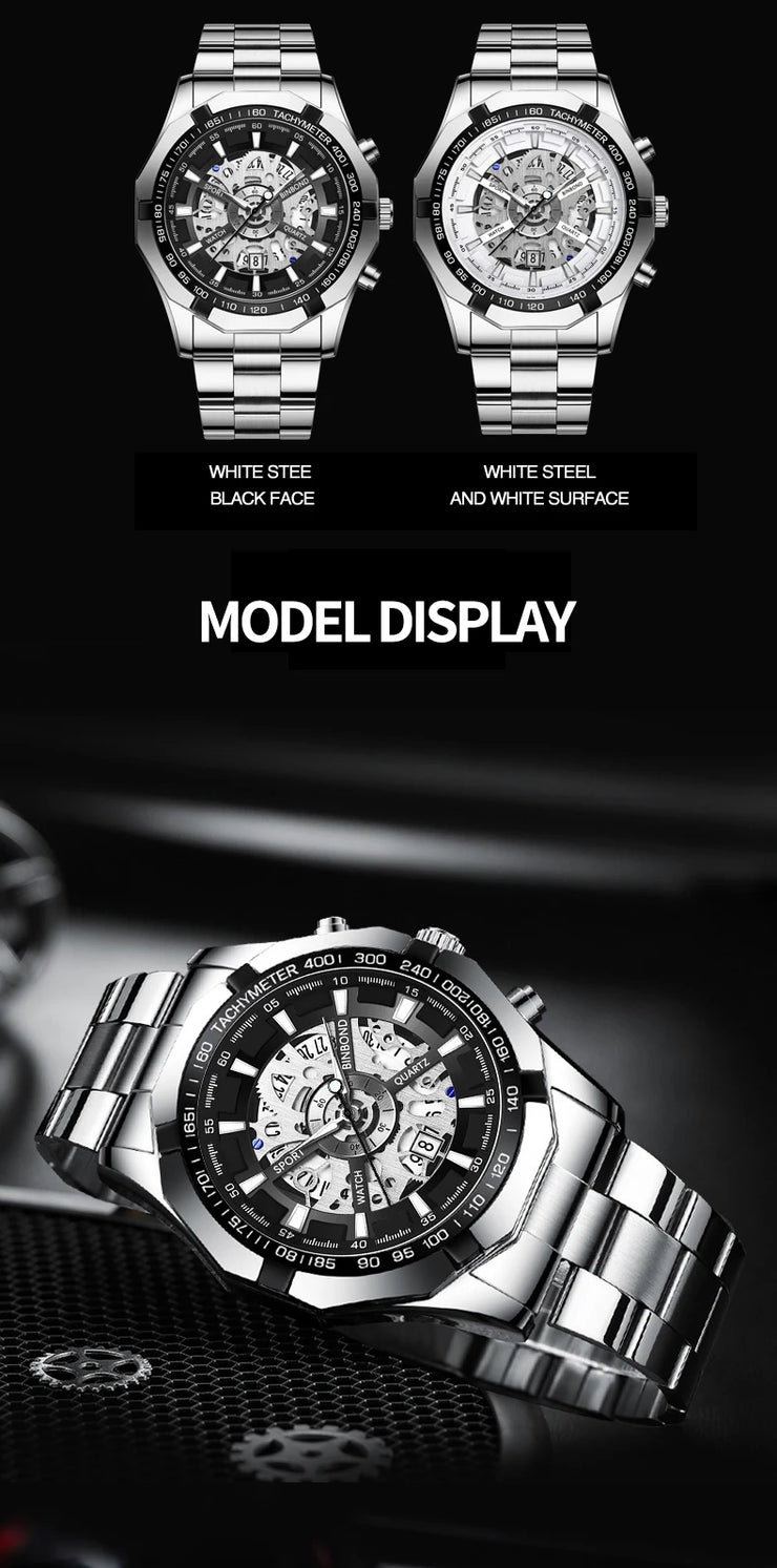 BINBONG Business Men's Watches Waterproof Calendar Luminous Fashion Quartz Watch For Man Stainless Steel Male Clock Reloj Hombre
