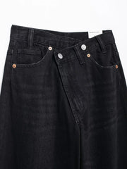 TRAF Women's Basic Hundred Jeans New Fashion Asymmetric Design High Waist Wide Leg Trousers Casual Women's Straight Leg Jeans