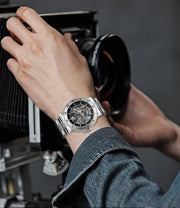 Forsining Official Automatic Mechanical Skeleton Watch Men Stainless Steel Skeleton Luminous Hands Military Business Waterproof