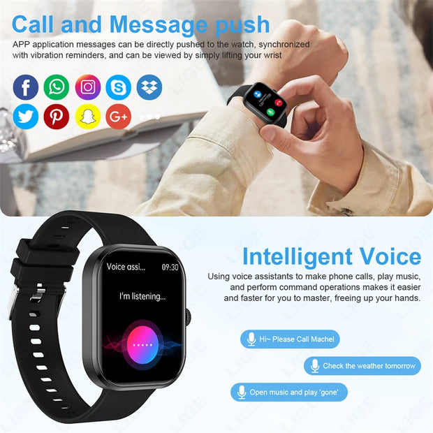 Men Full Touch Screen Bluetooth Call Waterproof Watches